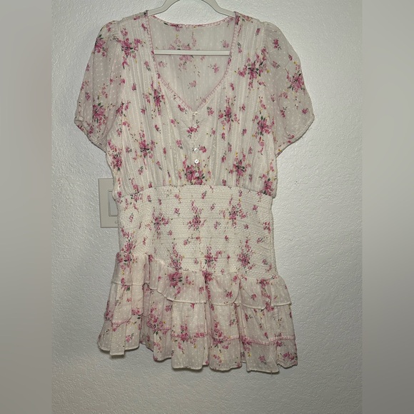 Loveshackfancy Smocked Keelin Floral White/Magenta Mini Women Dress Size M - Picture 7 of 15